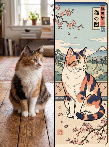 Custom Pet Portrait Canvas — Ukiyo-e Style