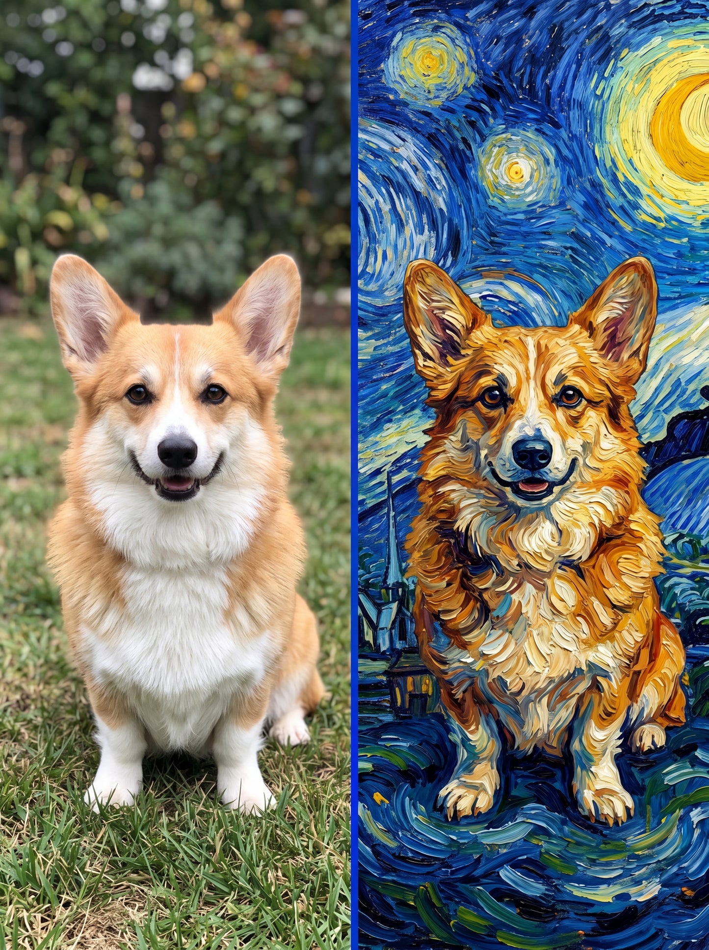 Custom Pet Portrait Canvas — Starry Night Style